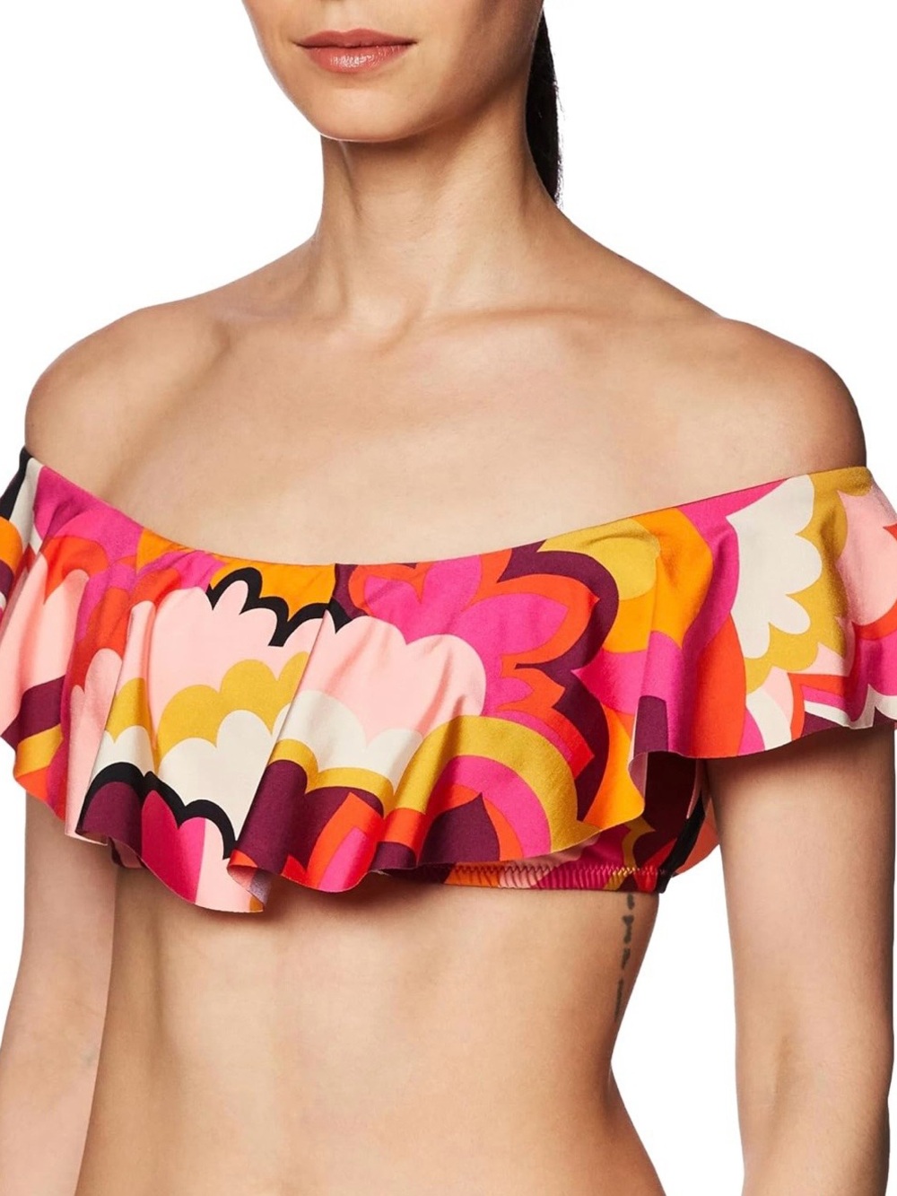 NWT Trina Turk Fab Faire Bandeau Bikini Top Ruffled Off-Shoulder Multicolor  2
